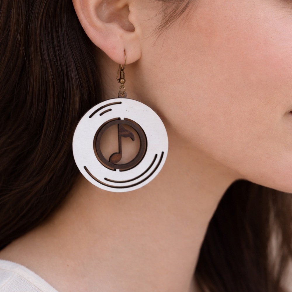 8 pairs Retro vinyl record Music Note Round Drop Earrings